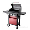 3 Burners Red Gas Grill with Side Burner